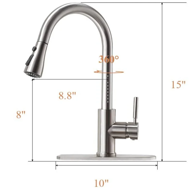 

360 Degree Flexible Kitchen Faucet Tap Water Pull Out Kitchen Faucet Mixer 304 Stainless Steel 1 or 3 Holes Singel Handle