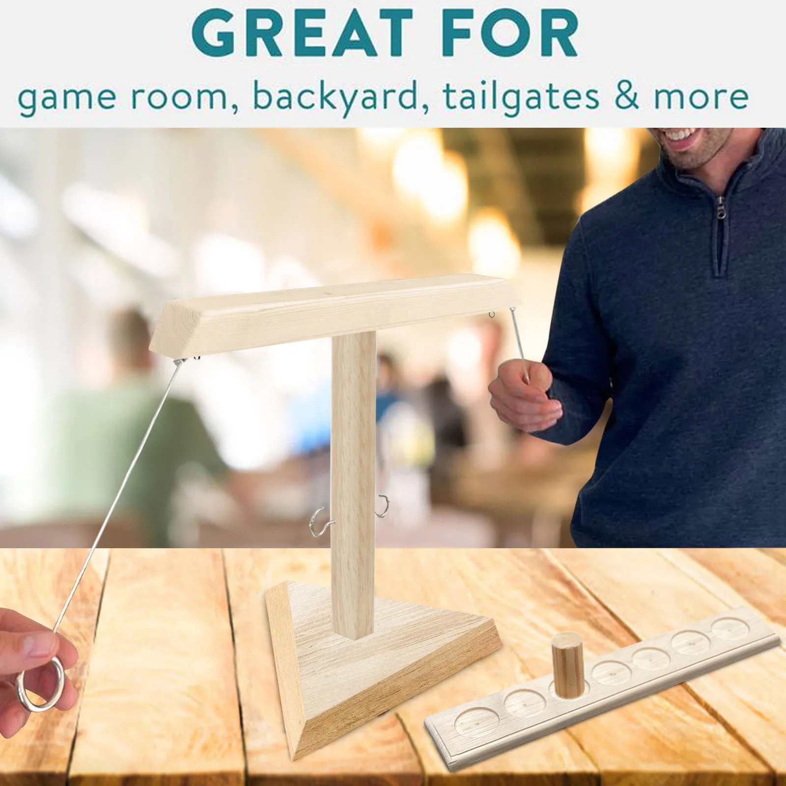 

Handmade Wooden Ring Toss Hooks Fast-paced Interactive Game For Bars Home