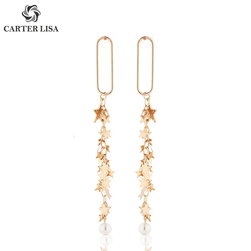 Женские Висячие серьги CARTER LISA золотистые металлические с жемчужинами и звездами