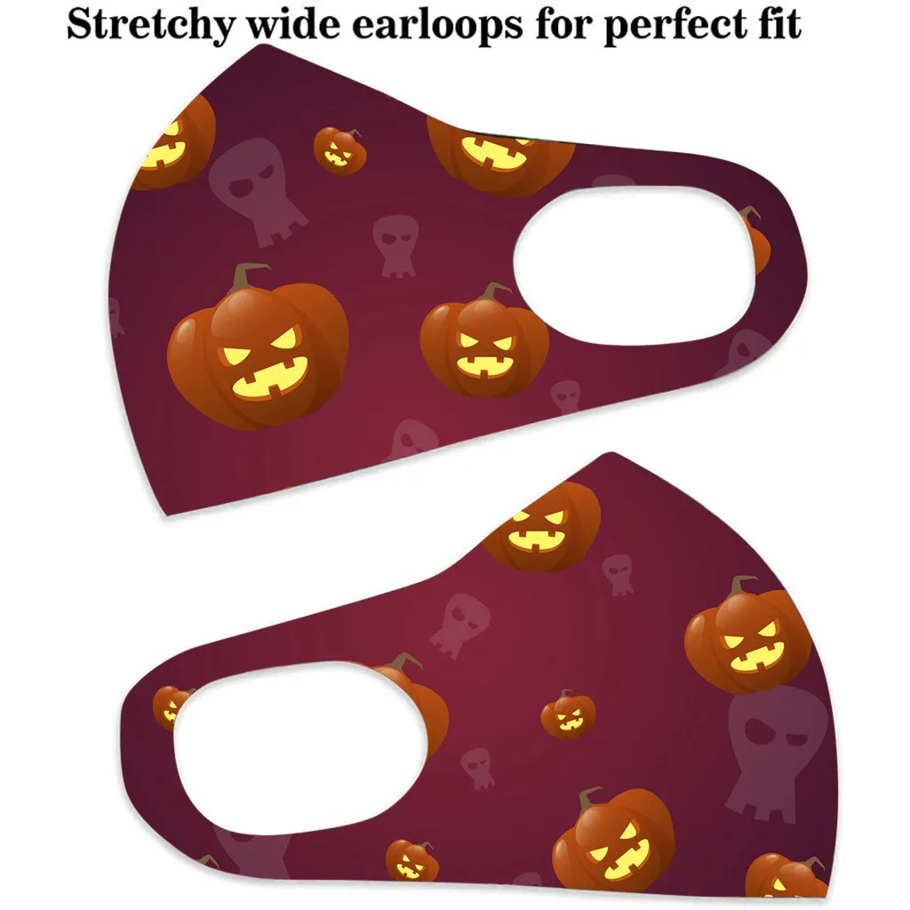 

#1pc Adult Ice Silk Mask Halloween Pumpkin Cat Printed Mask For Protection Washable Face Mask Mascarilla Mascarar Cloth Masks F