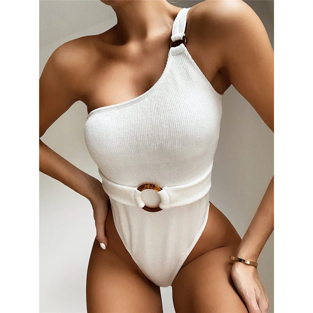 Новинка 2020 сексуальный цельный купальник на одно плечо женская одежда для