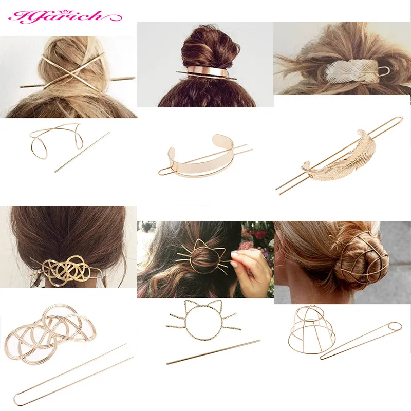 

2021 New Boho Hair Accessories Clips Stick Gold Filled X Shaped Bun Holder Bun Cage Metal Hairpin Vintage Women Hairwear Tools