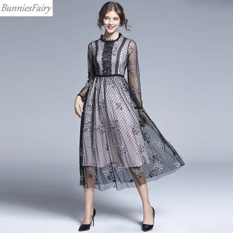 BunniesFairy 2019 осеннее женское богемное сказочное черное платье в горошек с цветочной