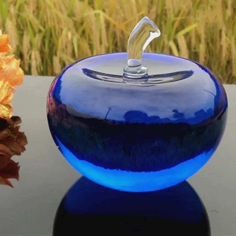 

100mm Blue Glossy Crystal Apple Paperweight Smooth Fruit Crafts Gifts Art&Collection Souvenir Home Wedding Decoration
