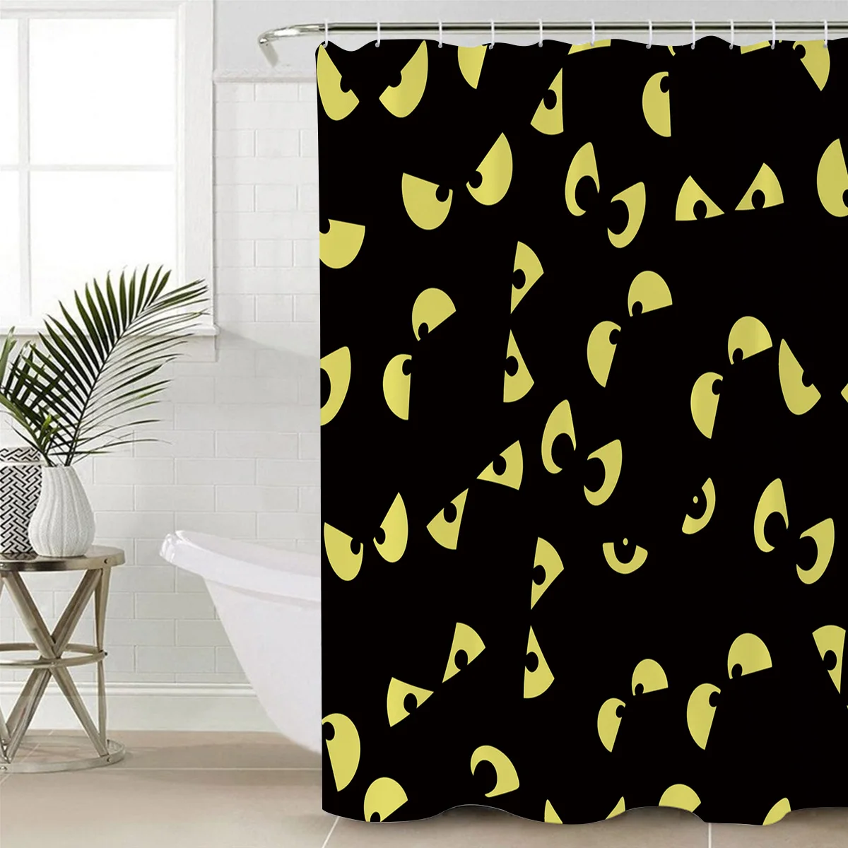 Занавески для ванной желтые глаза на черном фоне водонепроницаемая ткань