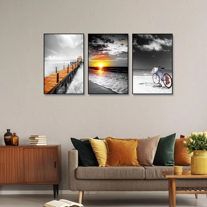 

Boat bike poster art painting wall decoration painting living room bedroom decoration golden boat poster