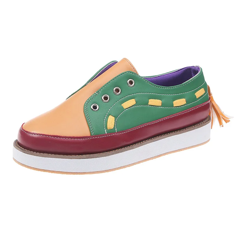 

2019 autumn new color matching large size single shoes female casual comfortable wild muffin bottom tassel set foot shoes