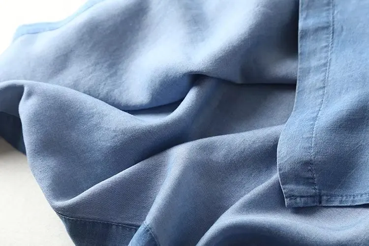 Женское летнее платье с вышивкой повседневное свободное синее из джинсовой