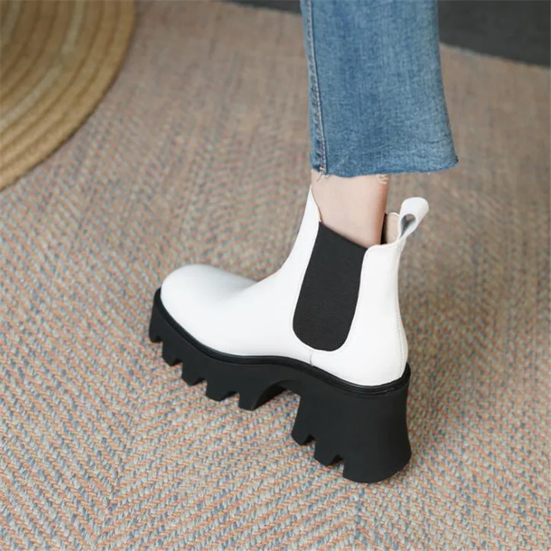 

Women Chelsea Boots Pu Leather Autumn Women's Ankle Boots Ladies Fashion Shoes Non-Slip Platform Slip On Female Boot