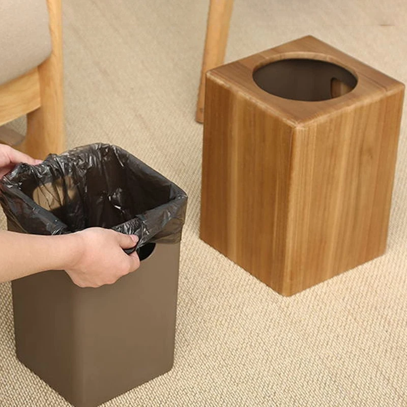 

Natural Wood Trash Wooden Square Trash Can with Plastic Trash Can Suitable for Living Room Office Kitchen Hotel