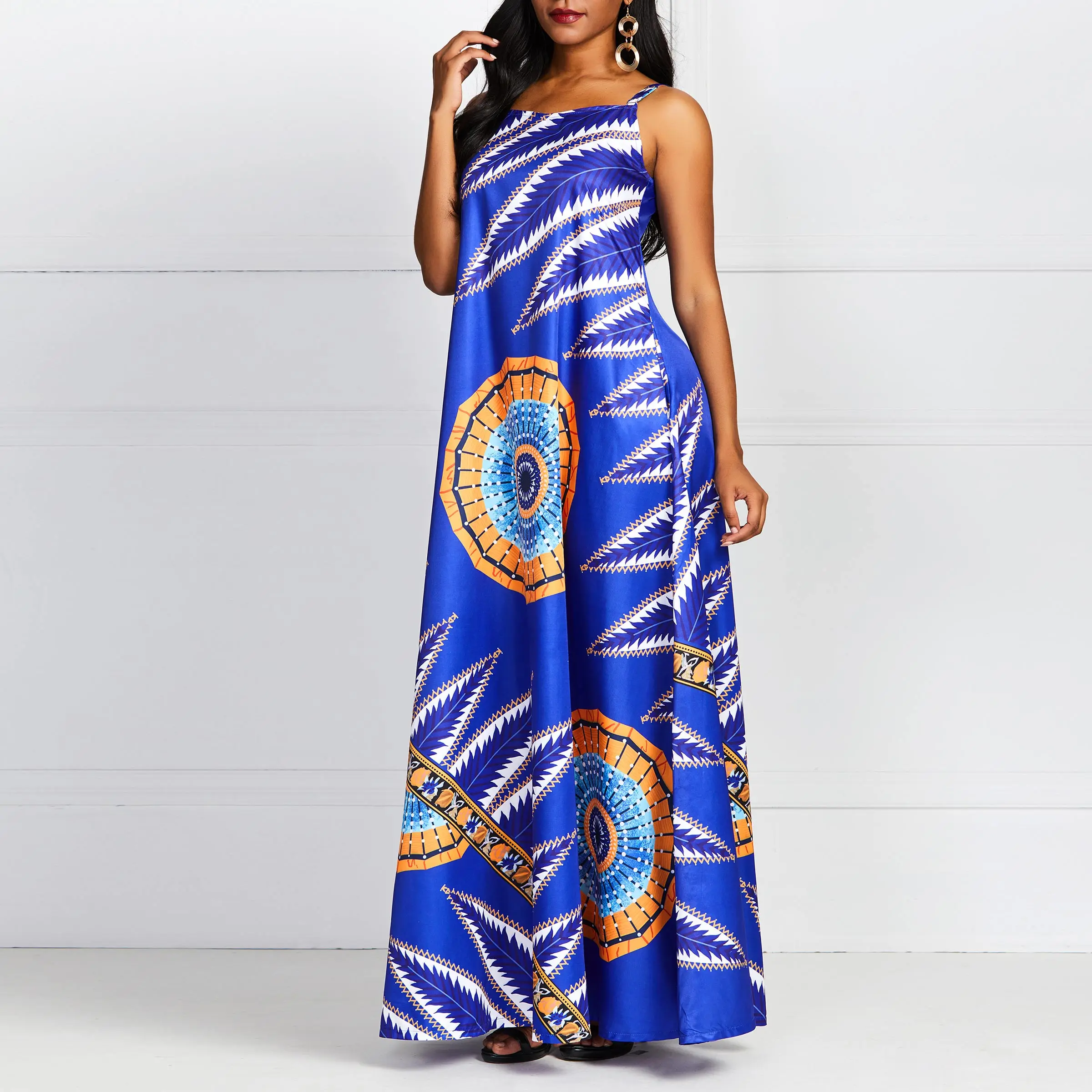 Летние Boho сексуальные пляжные вечерние синие Африканские Этнические женские