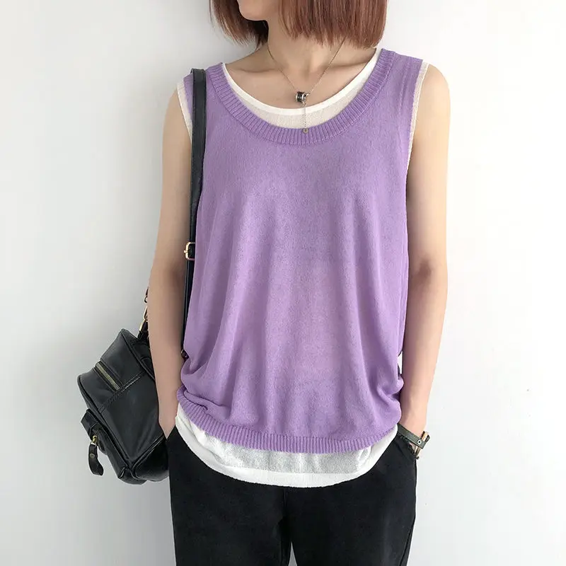 Вязаный жилет топы женские летние льняные свободные без рукавов новинка 2021