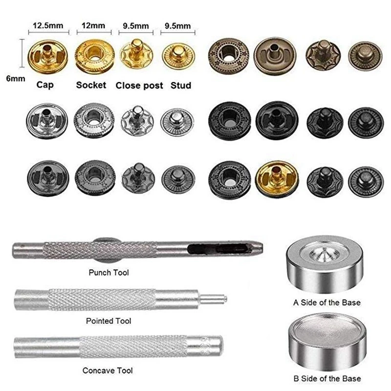 Button Sets Metal No Sewing Snap Press Stud Leather Craft Bag Coat Clothes Fastener Rivet Popper With Install Tool F | Дом и сад