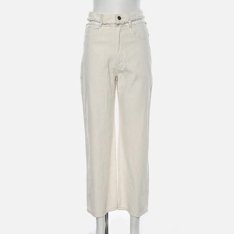 Hollow Out Tassel Denim Straight Women Trousers High Waist Hole Casual Female Jeans Spring Summer Streetwear Fashion Lady Bottom | Женская