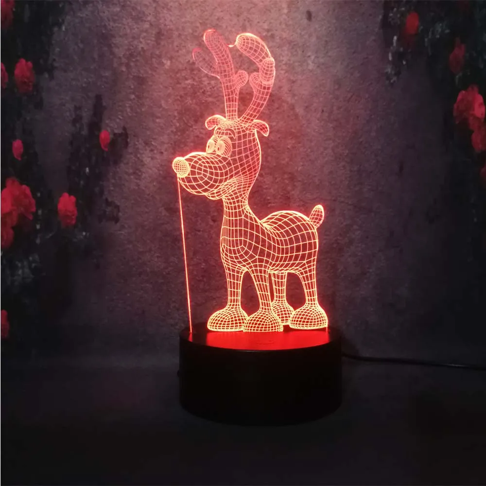 Супер милый мультфильм Moose олень ребенок смотреть вверх 3D RGB Лава настольная