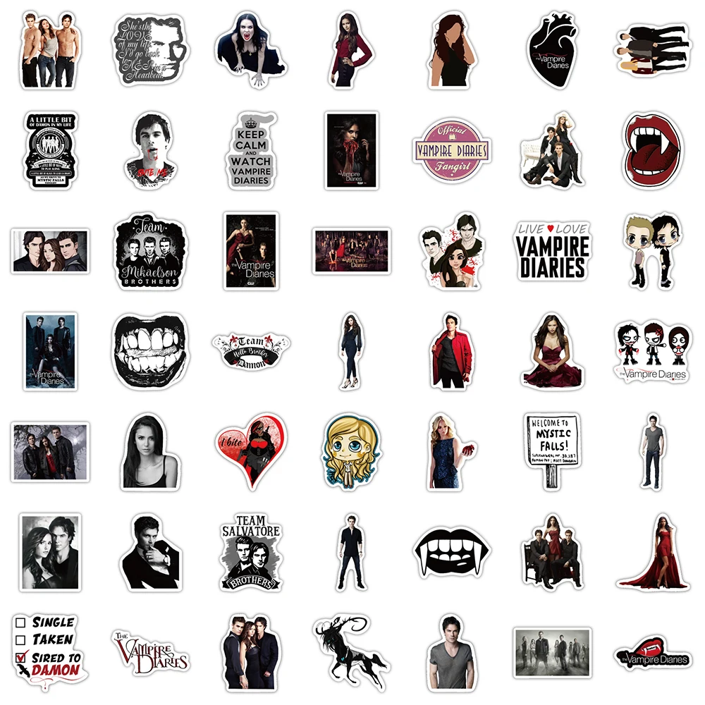 Pegatinas de serie de TV The Vampire Diaries, calcoman&iacute;as para ordenador port&aacute;til, equipaje, monopat&iacute;n, guitarra, cuaderno, tel&eacute;fono, pegatinas de juguete para ni&ntilde;os, 10/30/50/100 Uds.-5