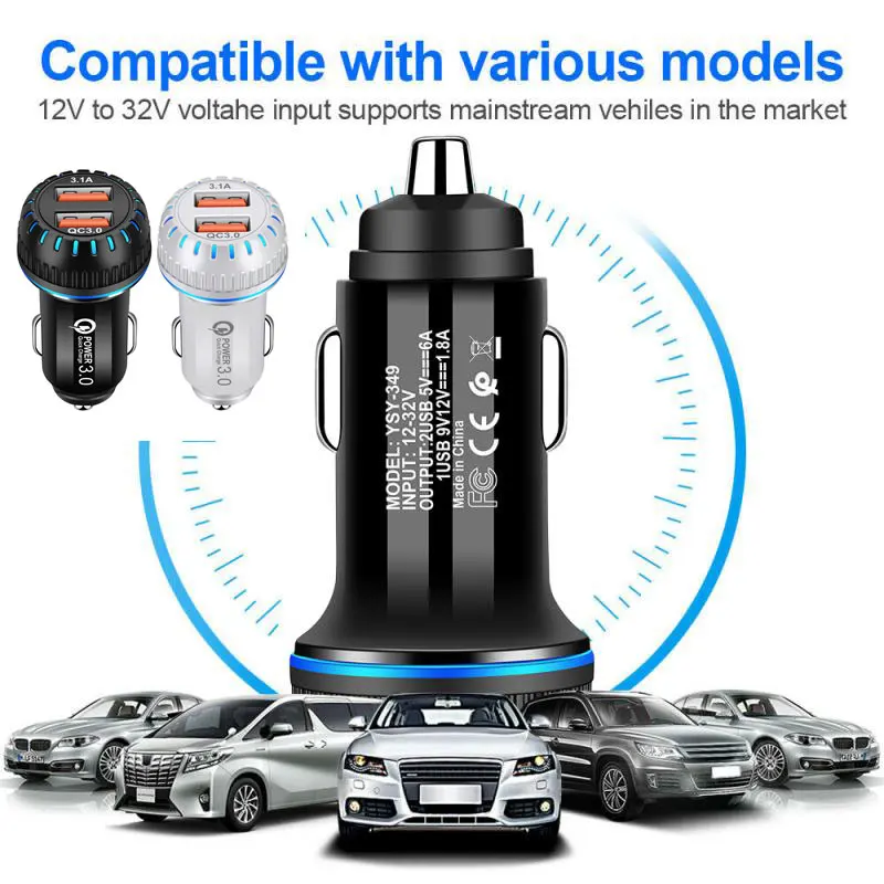 QC3.0 диафрагма 2 USB Автомобильное зарядное устройство Зажигалка Разъем 3.1A зарядный