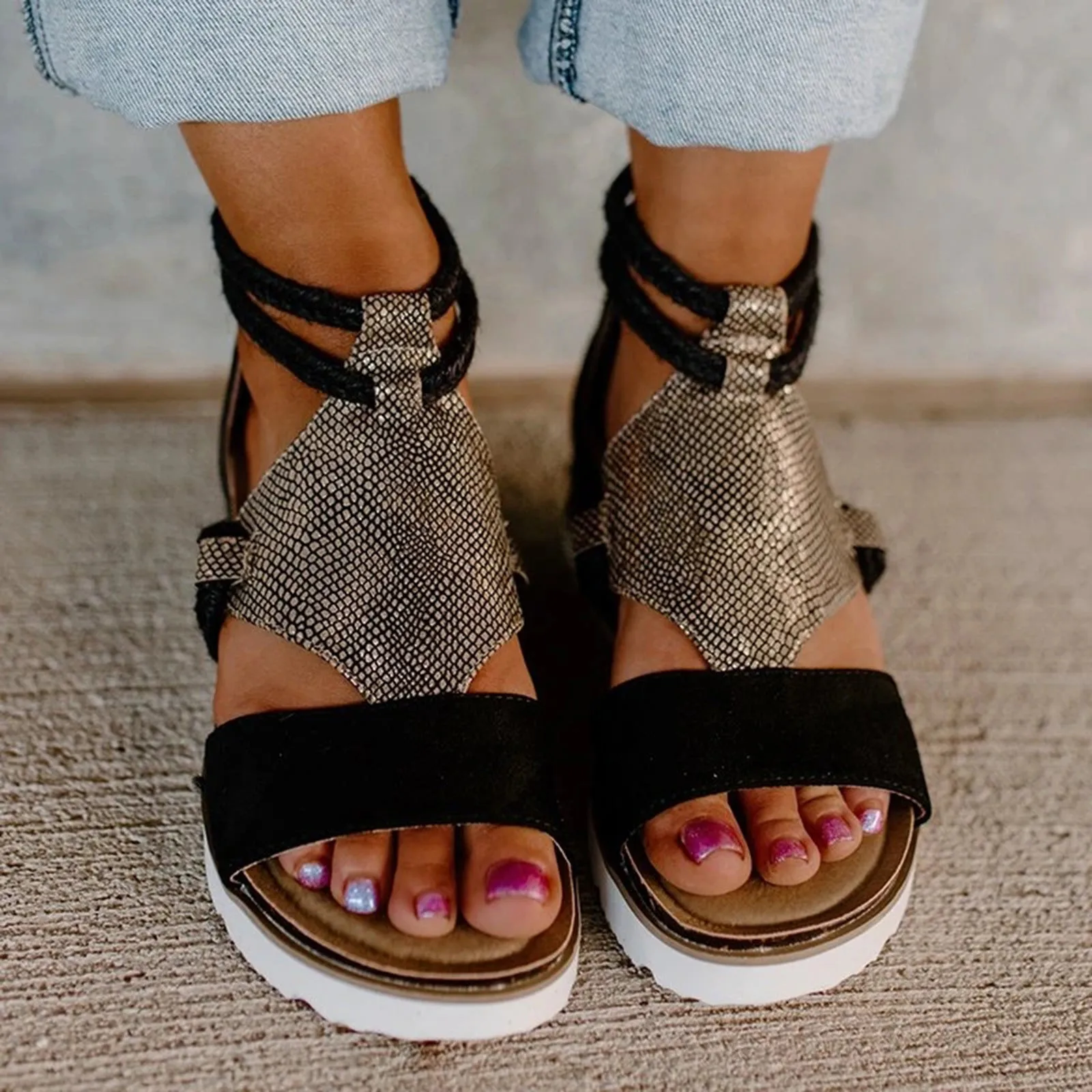 

Sandals Summer Ladies Fashion Casual Slope High Heels Open Toe Fish Mouth Foreign Trade Roman Style Sandals Shoes Large Size