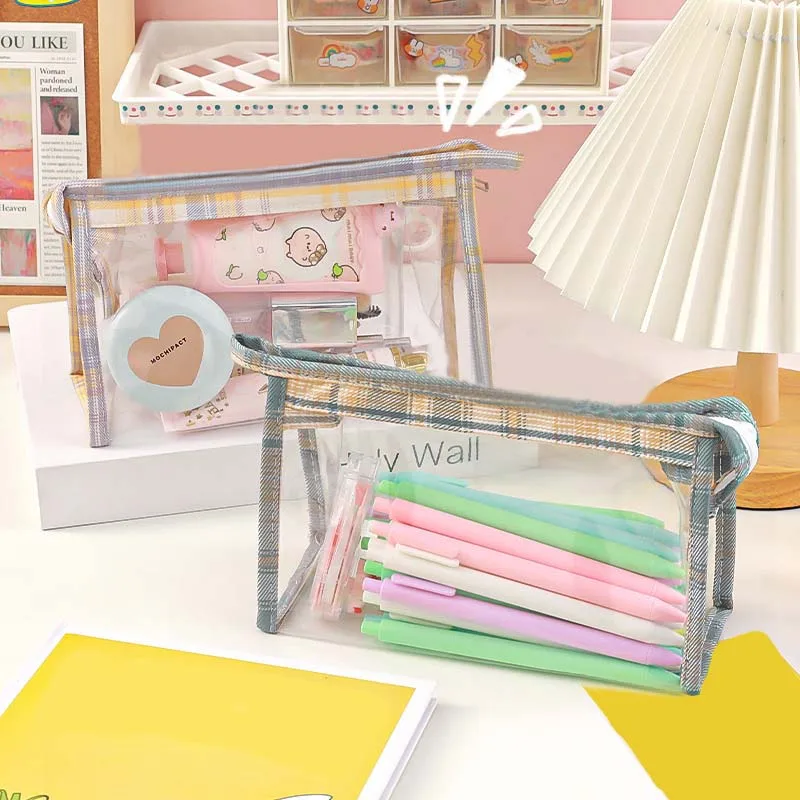 

1pc Pencil Case with Zipper Clear Plastic Pen Pouch Organizer Woman Makeup Bag for Gifts Office Cute School Stationery Supplies