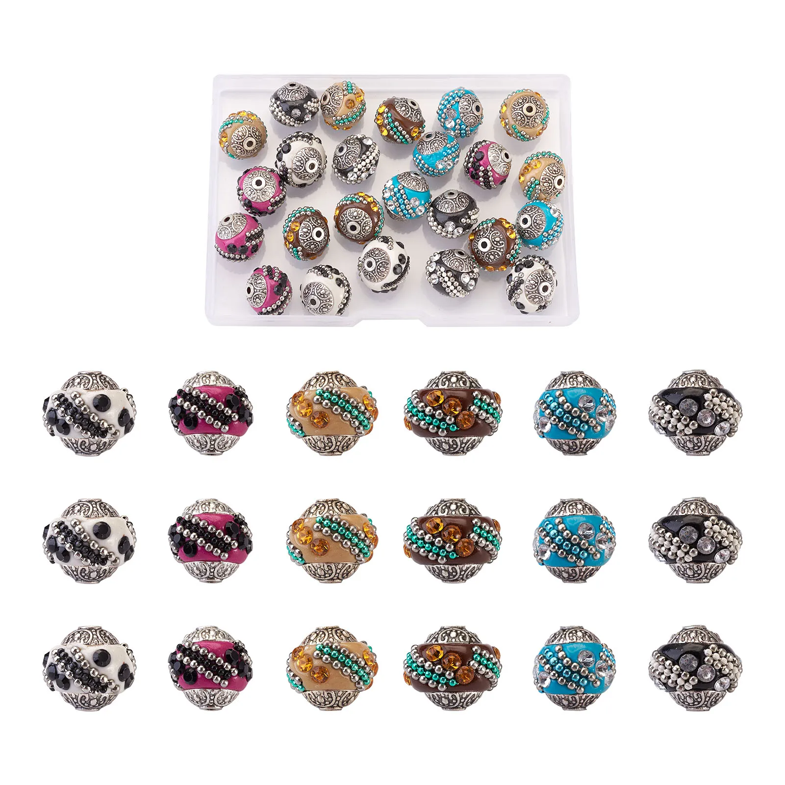 Cuentas inglesas hechas a mano con diamantes de imitación para fabricación de joyas, accesorios de decoración para pulseras, artesanía, 14-16mm, 24 unids/caja