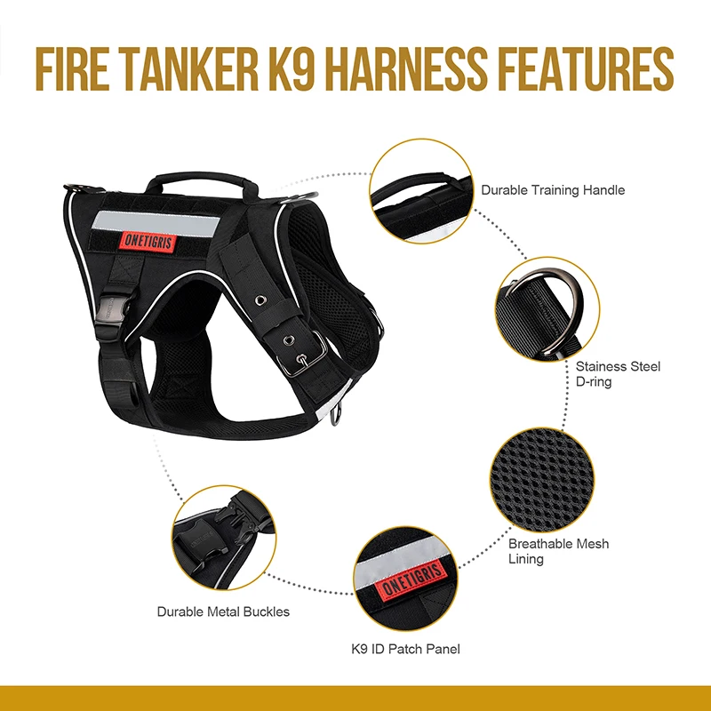 

OneTigris FIRE TANKER K9 Harness Dog Vest With Metal Buckles & Reflective Strips MOLLE Training Harness for Service Dog