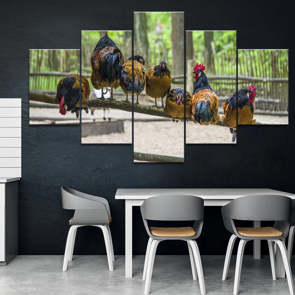 

Home Decor Printed Modern Canvas Living Room Frame HD Pictures 5 Panel chicken canvas Landscape Modular Painting Wall Poster