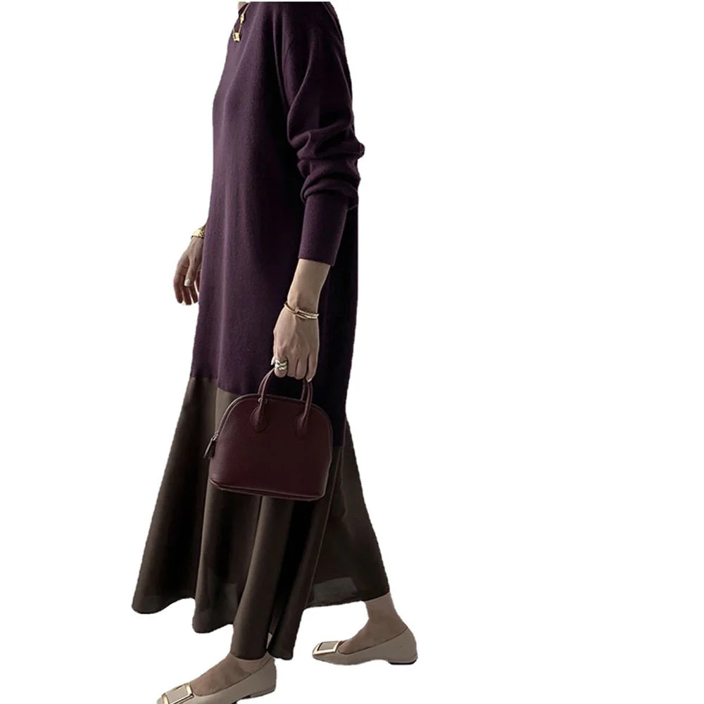 

Japan Style Women's Dress Korean Fashion 2021 Spring Summer Loose Casual Simple Retro Splicing Fake Two Round Neck Long Sleeve