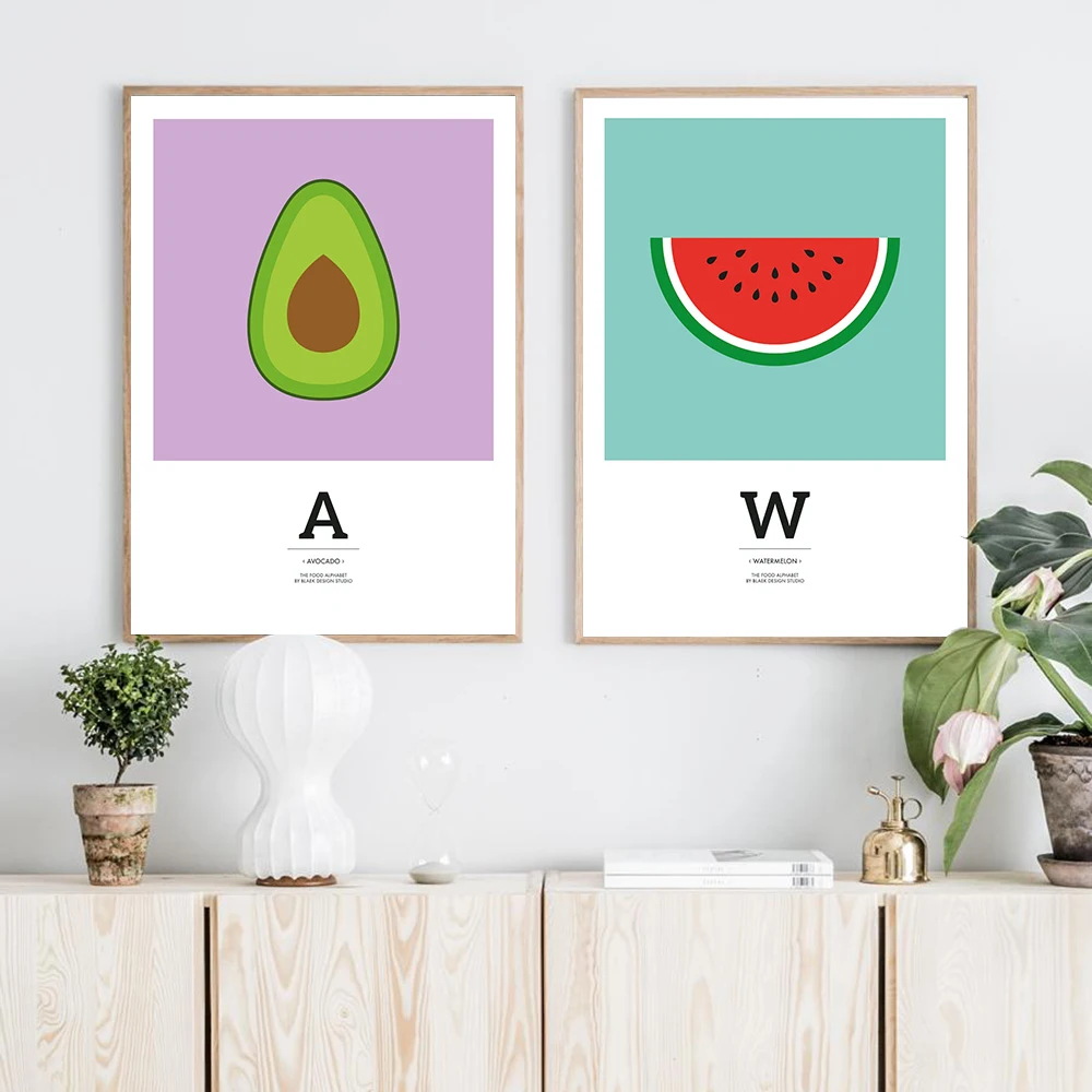 

Cartoon Kiwi Watermelon Poster Simple Style Canvas Painting Fruit Wall Pictures for Living Room Kitchen Decor Home Art print
