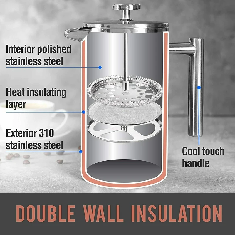 

800Ml French Press Coffee Maker Double Insulated Stainless Steel French Coffee Dripper Teapot