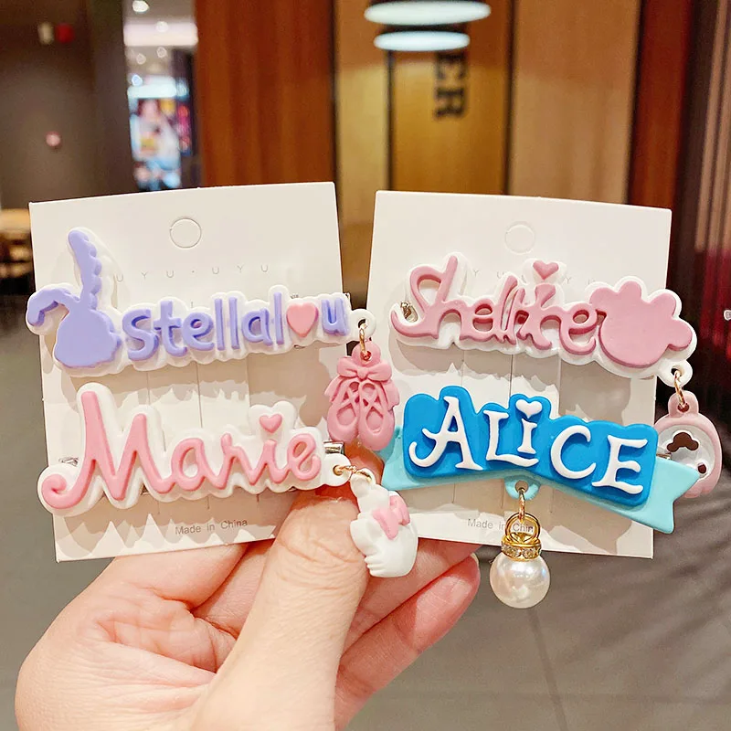 

New Letter Pendant Hairpins Girls Cartoon Hair Clip Kids Sweet HairClips Lovely Barrettes Headband Fashion Name Accessories