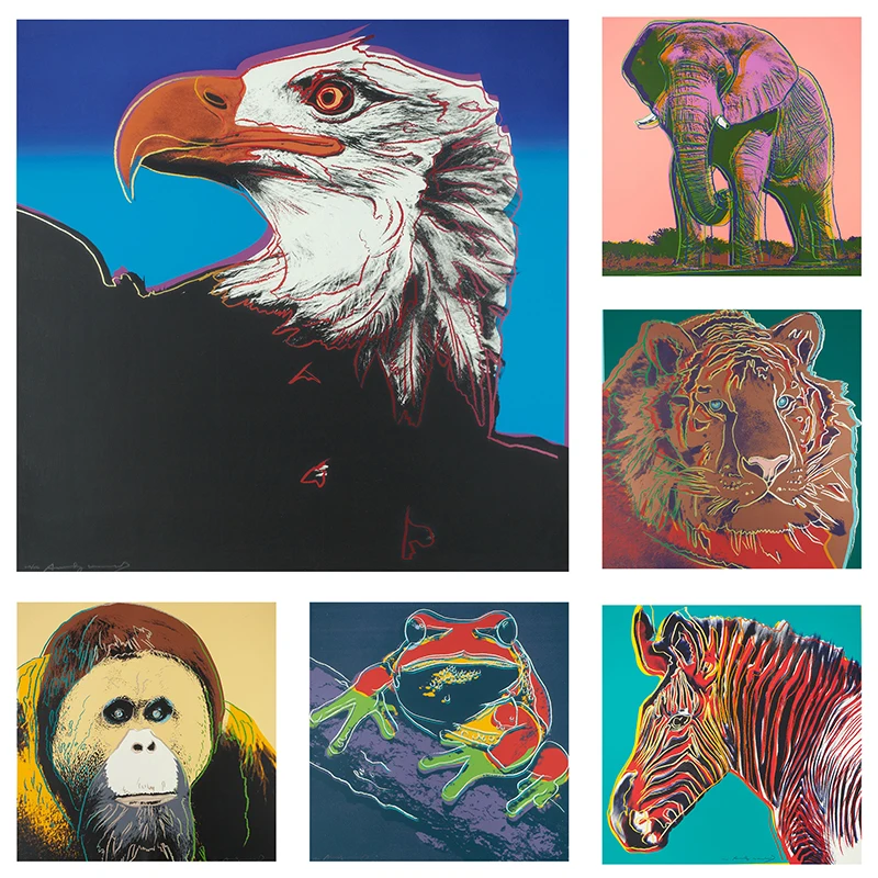 

Pop Andy Warhol Canvas Painting Animal Wall Art Tiger Eagle Elephant Zebra Frog Gorilla Posters and Prints Wall Art Home Decor