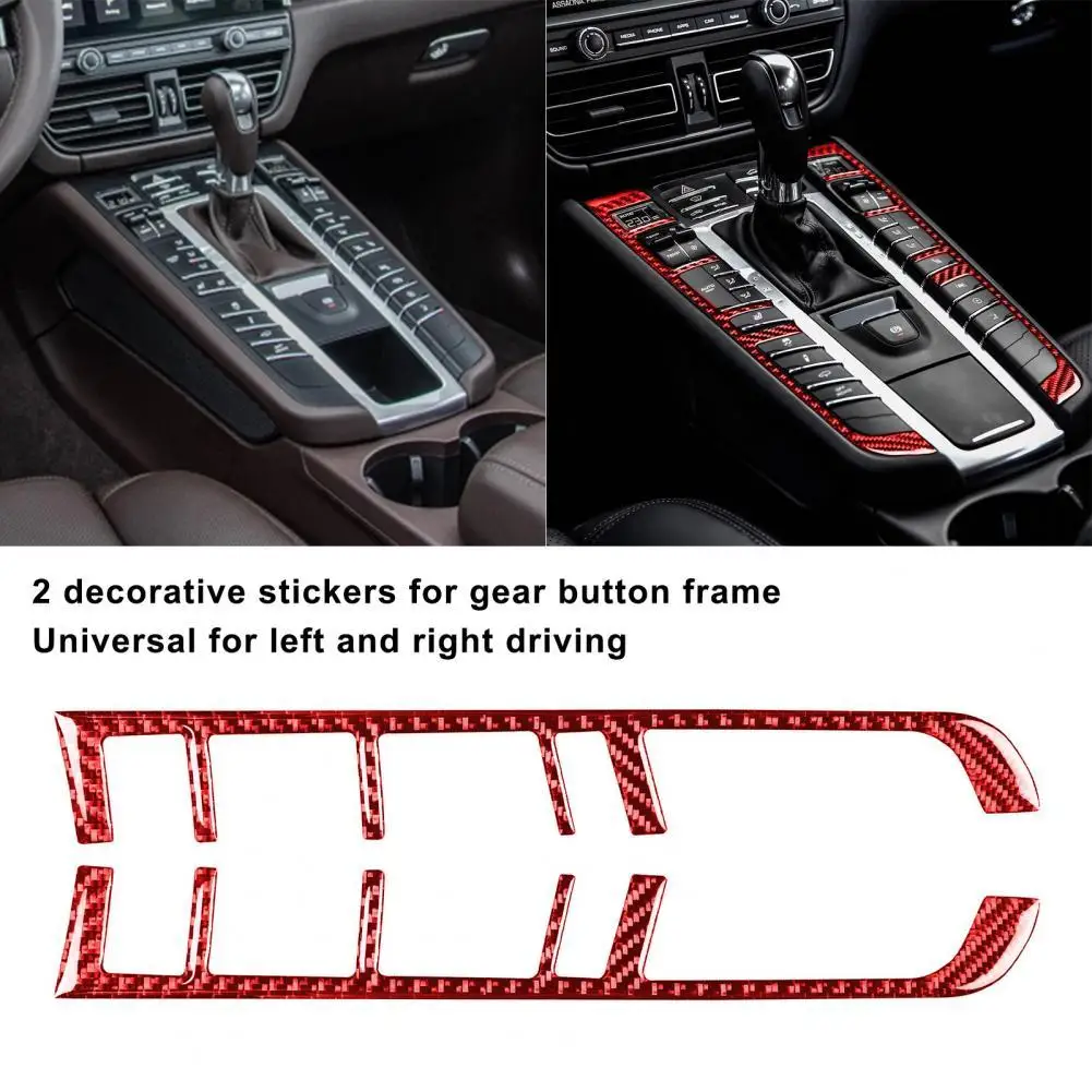 

2Pcs Panel Sticker Anti-scratch Easy Installation Carbon Fiber Red Interior Gear Box Button Frame Trim for Porsches Macan 2014-2