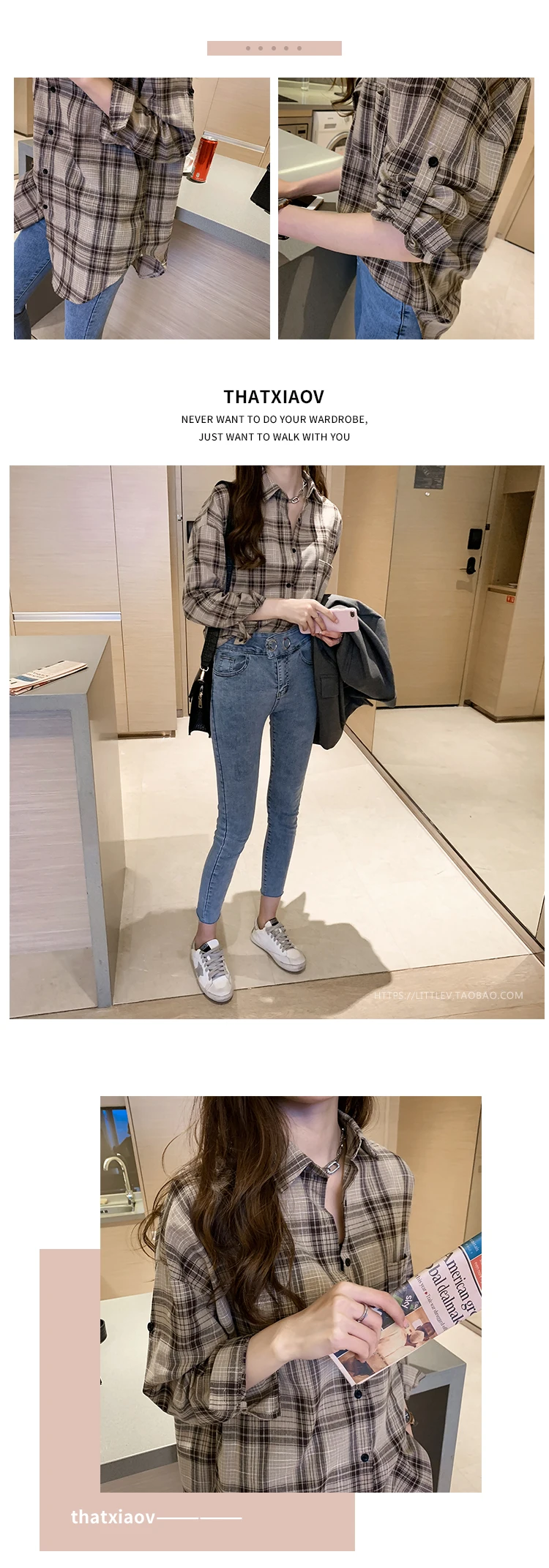 Повседневные женские рубашки, корейская модная одежда, blusas mujer de moda, свободные женские топы, офисные женские рубашки в клетку, женские 6858 50