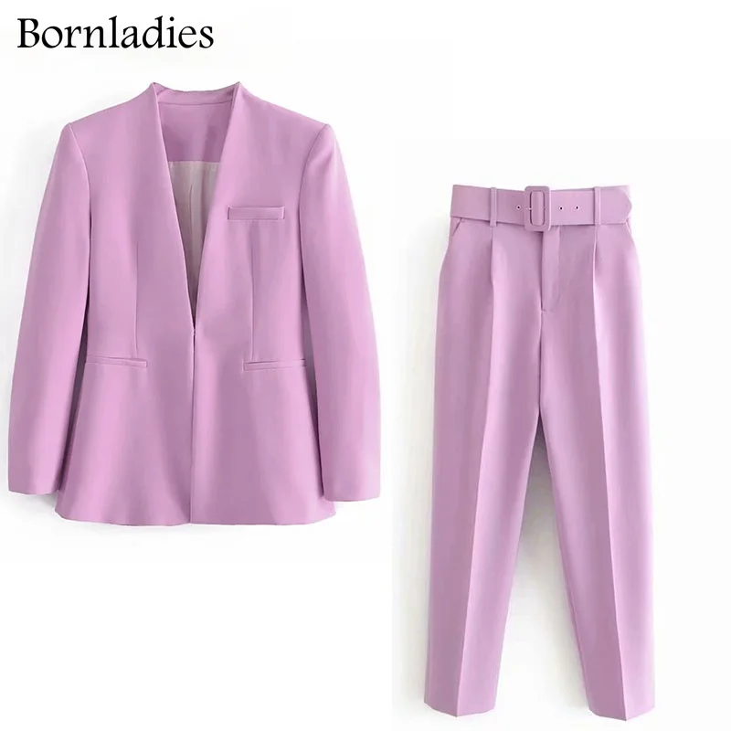 

Bornladies Office Ladies Long Sleeve Blazer + Trousers 2 Piece Set Blazer Suit Fashion Women's Pant Suit Simple Solid Color Suit