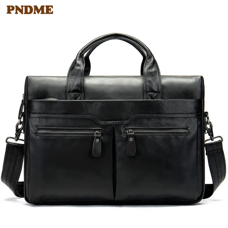 

Повседневный мужской портфель из натуральной воловьей кожи, черная деловая Сумочка в стиле ретро, мягкий мессенджер на одно плечо для ноутб...