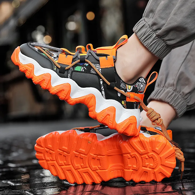

Spring Orange Printed Men's Fashion Sneakers Casual Low Platform Sneakers Men Hip-hop Designer Shoes for Men zapatillas hombre