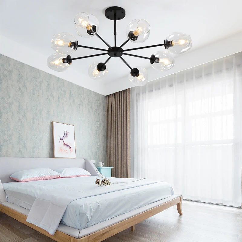 Modern Chandelier Lighting Living Room Bedroom Lights Glass Lampshade LED Golden Black Vintage Pendant Lamps Dining Kitchen | Лампы и