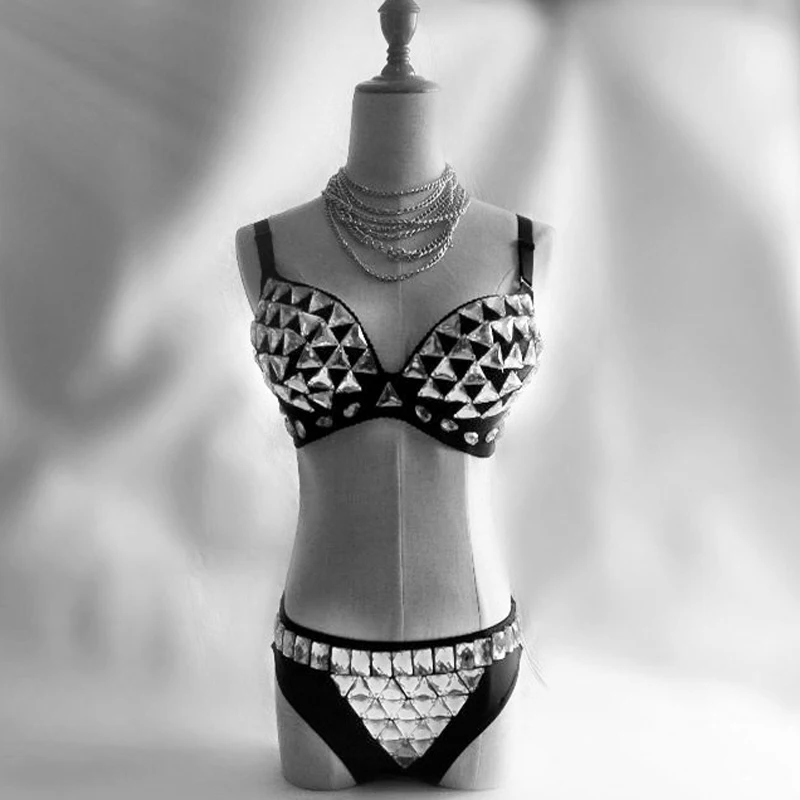Сексуальное женское бикини стразы костюм для диджея танцора трусики наряд