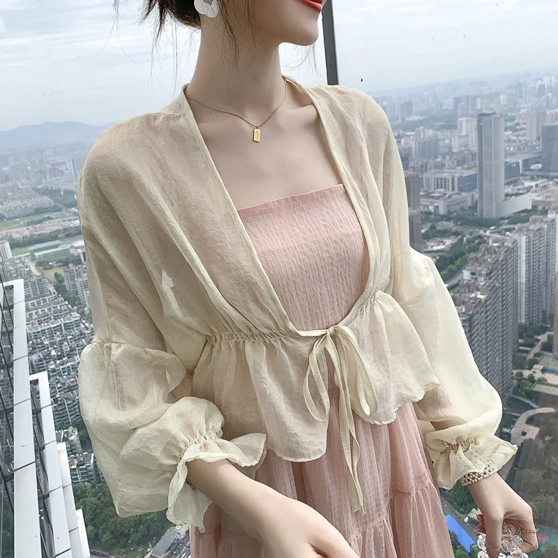 

Summer New Lace Cardigan Women's Thin Short Short Solid Color Long-sleeved Sunscreen Shirt