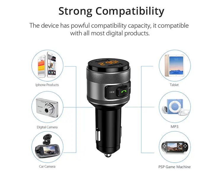 VANJEW C57 Быстрая зарядка 3,0 автомобильный Bluetooth fm-передатчик с двумя usb-портами автомобильное зарядное устройство fm-модулятор MP3-плеер Автомобильная Зажигалка Handfree