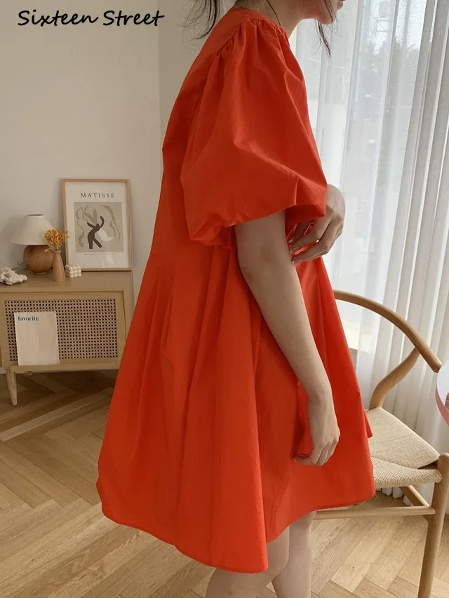 Женское платье с пышными рукавами однотонное в стиле Харадзюку модель Y2k