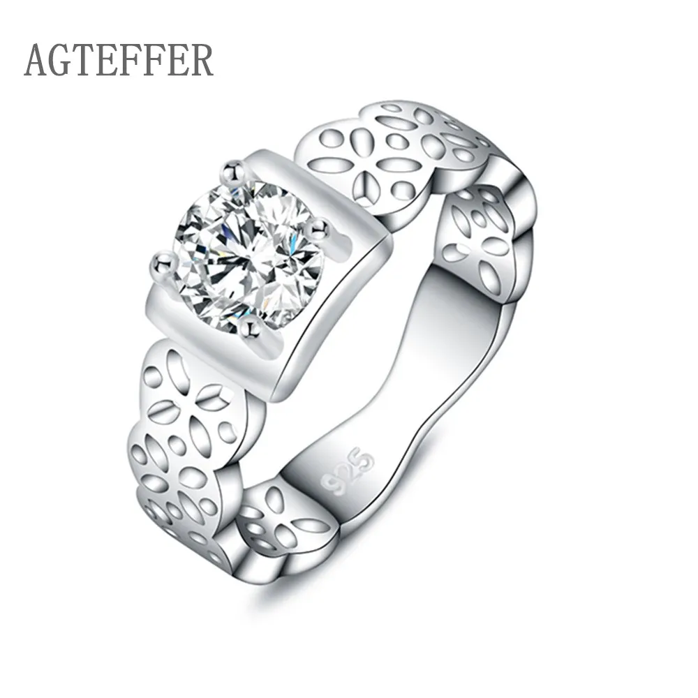 

AGTEFFER 925 Sterling Silver AAA Zircon Hollow Patter Ring For Women Fashion Wedding Engagement Party Gift Charm Jewelry