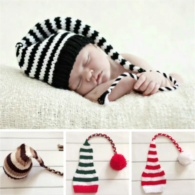 Реквизит для фотосессии новорожденных рождественские шапки с длинным хвостом