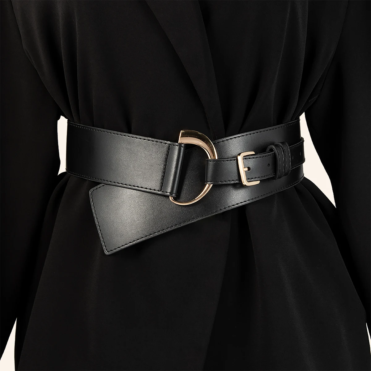 Cinturones de corsé negro de PU para mujer, cinturón Ceñidor de cintura elástico a la moda con hebilla de aleación dorada, novedad de 2021