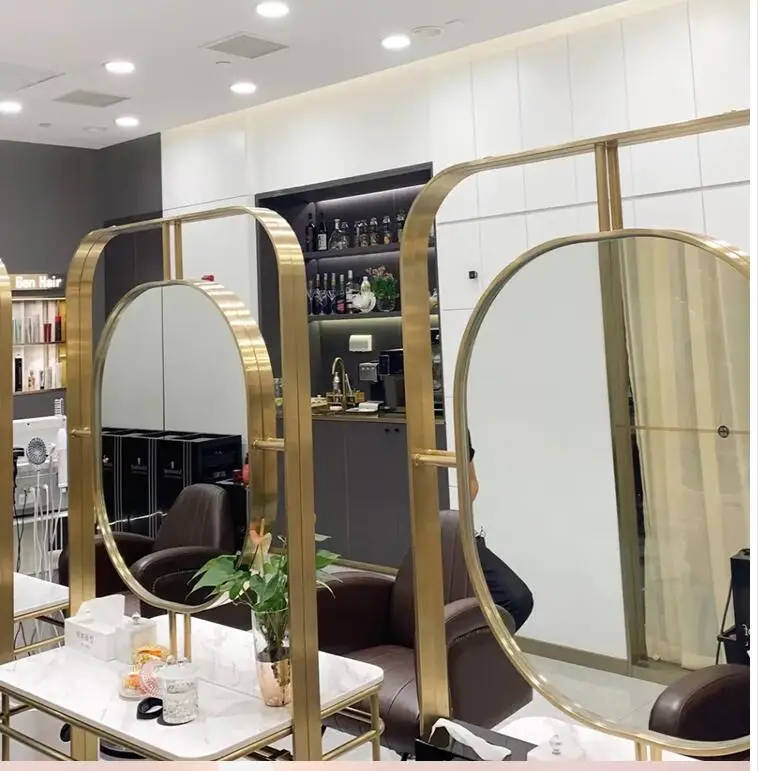 Barbershop зеркало со светом веб-прически знаменитостей салон Специальная нержавеющая сталь двухстороннее зеркало для стрижки волос