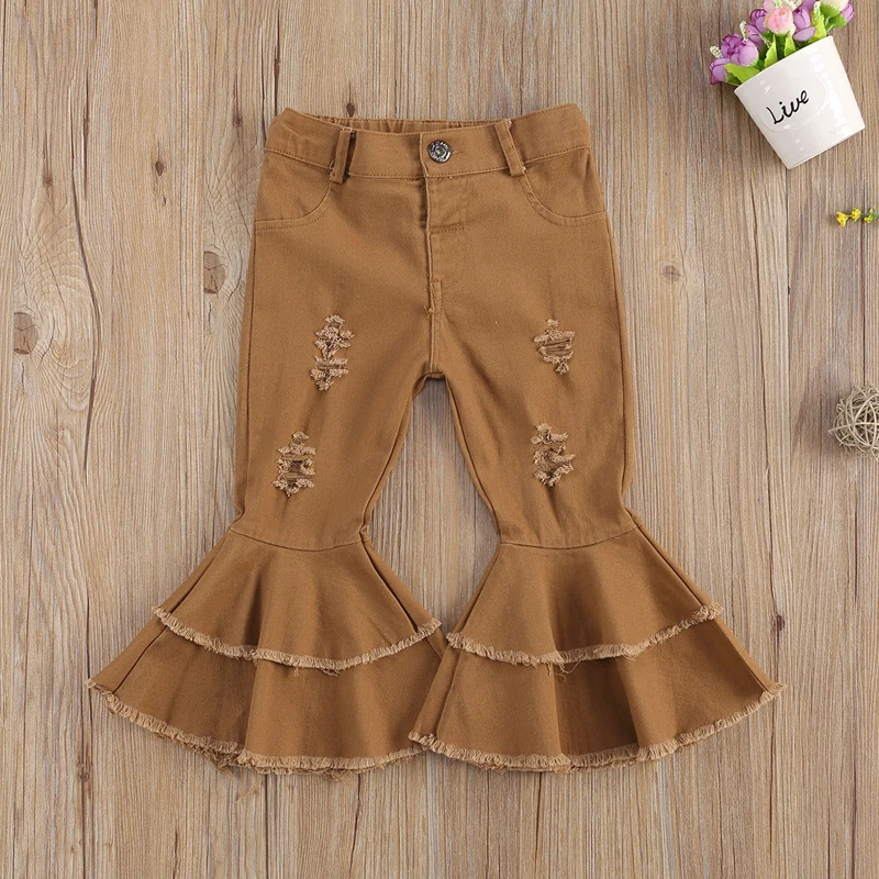 

1-6Years Toddler Baby Girl Pant Children Autumn Fashionable Outfits Hole Boot Cut Demin Pant