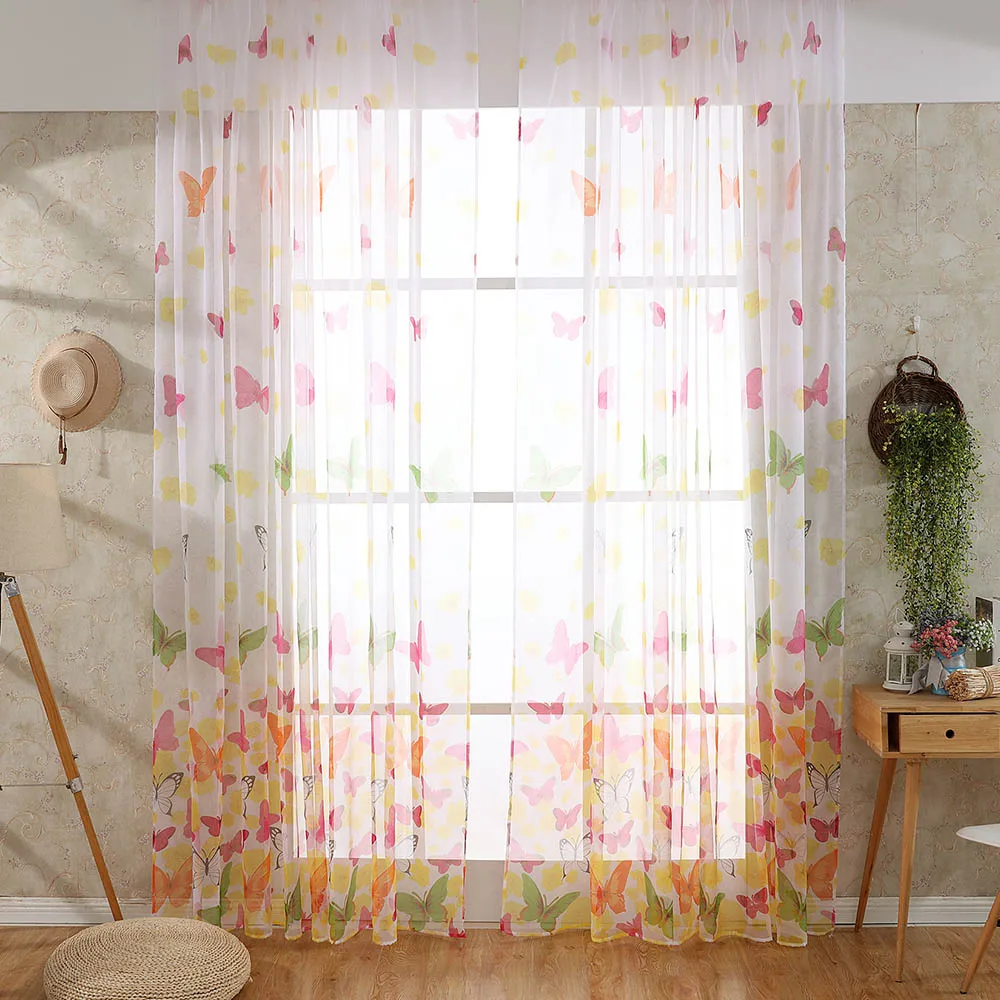 Прозрачные Занавески для окна с бабочкой занавески кухни гостиной Детские