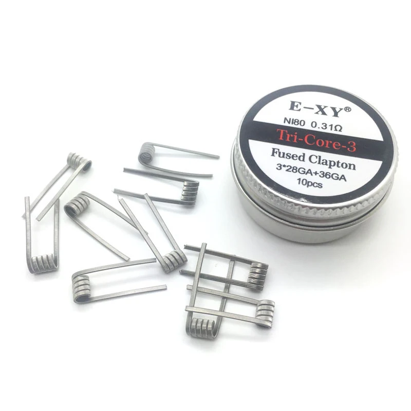 

10pcs/box Ni80 Prebuilt Coil Fused Clapton Double Tripe Four Core Coil for DIY Cotton Bacon RDA RTA RBA Tank