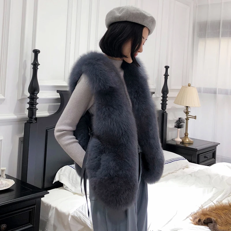 Лисий настоящий зимний теплый жилет пальто женская одежда тонкая короткая