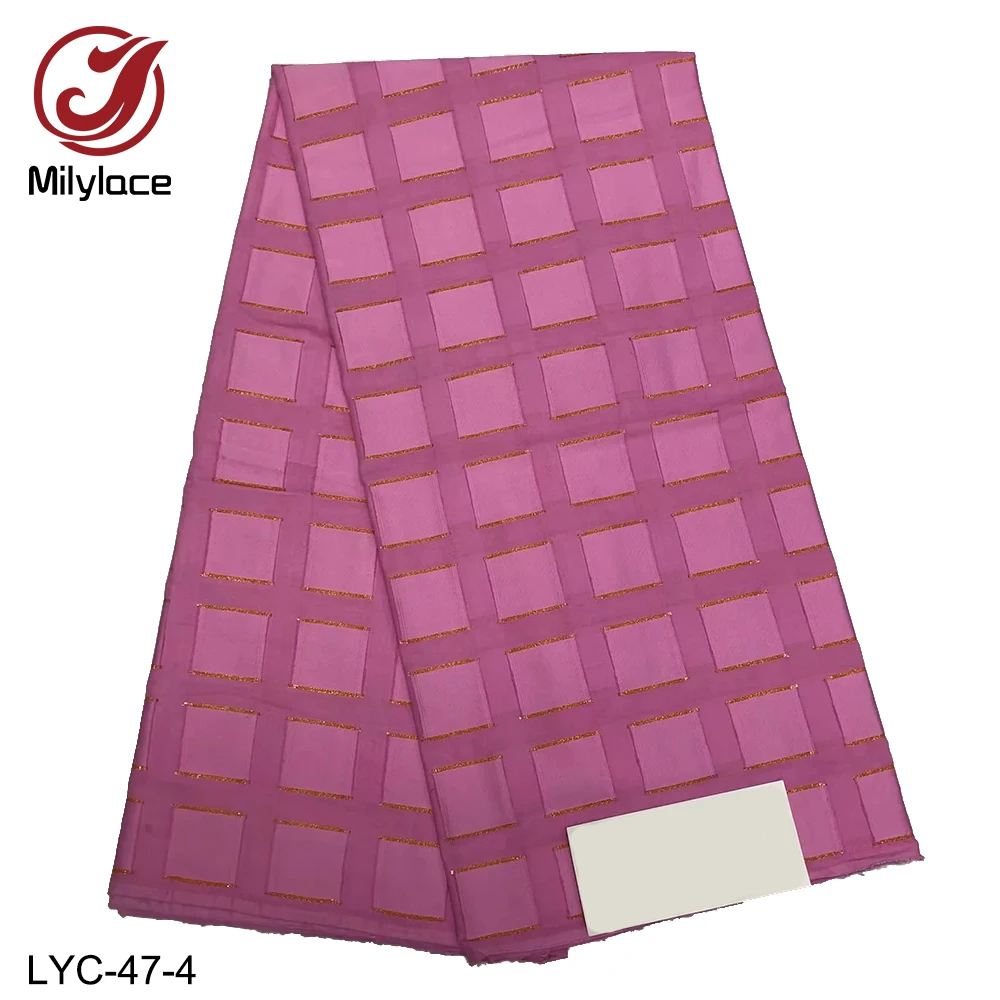 

High quality 2019 Swiss cotton voile fabric 5 yards pure color gold line grid embroidery voile lace fabric for clothing LYC-47